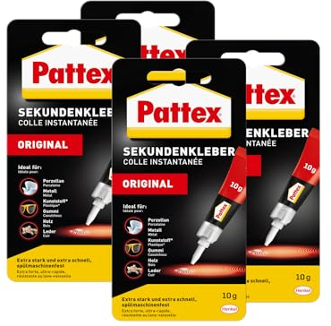 Pattex Sekundenkleber Flüssig, spülmaschinenfester Superkleber für viele Sofortreparaturen, schnelltrocknender farbloser Flüssigkleber, 4x10g
