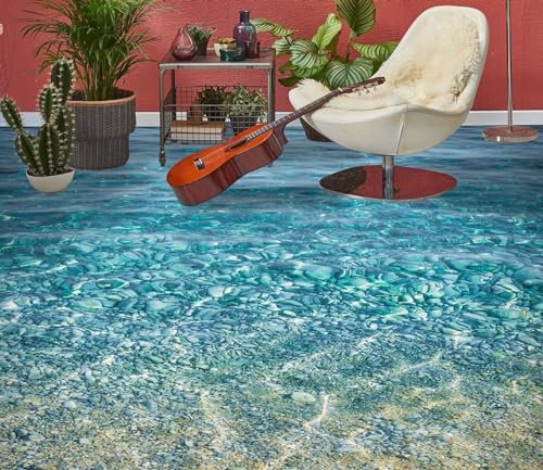 3D Floor Tile Stickers Flooring Wallpaper Mural 3D Blue Sea,250 * 175cm Bathroom Waterproof Self Adhesive Vinyl 3D Floor Tiles Murals Stickers