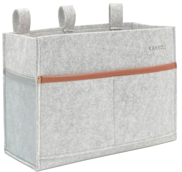 KAKKOII Bedside Caddy, Felt Bedside Storage Organizer, Hanging Storage Bag, Chair Organizer Caddy, Remote, Magazine, Drink Bottle Holder for Hospital, Dorm Bed, Baby Stuff, Office (Light Grey Small)