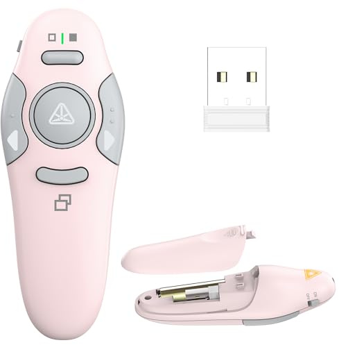 Qui Presentation Clicker Pointer, 328FT Wireless Presenter Remote PPT PowerPoint Clicker, 2.4GHz Presentation Pointer Slide Advancer for Mac, Laptop (Pink)
