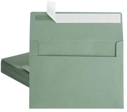 Wishop Briefumschläge, A6, selbstklebend, für Hochzeiten, Party-Einladungen, Grußkarten, Ankündigungen, Fotos (11,4 x 15,2 cm), Salbeigrün, 50 Stück