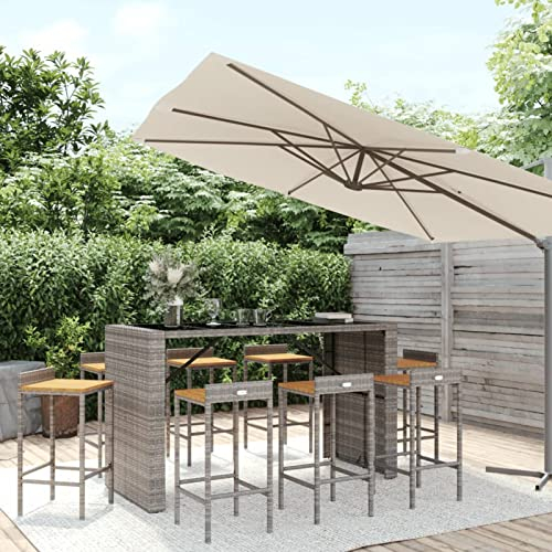 Tidyard 9-TLG.Gartenbar-Set Garten Bar Set Sitzgruppe Rattan Bar Tresen Theke Tisch Barset Garten Tisch Outdoor Gartenmöbel Set Grau Poly Rattan & Massivholz Akazie