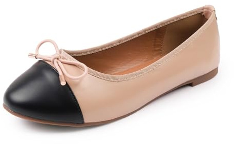 Balettpumpar för kvinnor flickor Dolly Dollie Slip On Balett Ballerina Arbete Smart Kontor Formell Mode Rosett Rund Tå Platta Skor, Naken fuskläder, 40 EU