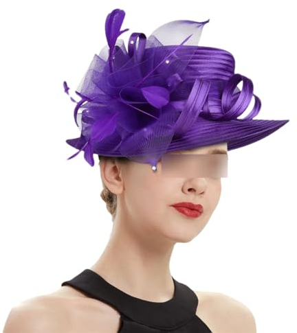 Suwequest Satinstoff Kirchenhut Fotografie Hochzeit Hut Fancy Formale Blume Fascinator Zylinderhut Damen, HA8104-Lila, Einheitsgröße