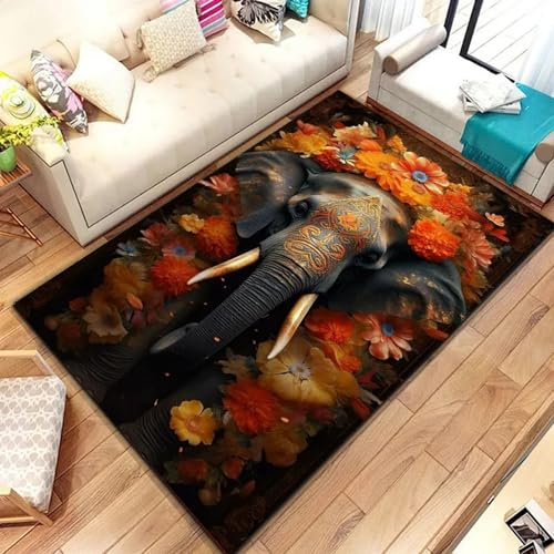 Wohnzimmer Teppich, 3D Teppich Stoßzähne Afrikanischer Elefanten rutschfeste Plüsch Akzentteppiche Für Wohnzimmer Schlafzimmer Kinderzimmer Teppich Spielzimmer Teppich Für Kinderteppiche, 120-4R7M4N5