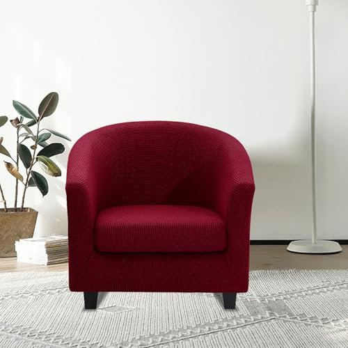 JUNLEBUYI Sesselschoner Elastisch Sesselüberwurf, Wannenstuhl Bezug, Tub Stuhlhussen, Anti-Rutsch Sessel Überzug Sofabezug Für Einzelsofa, Clubsessel, Cocktailsessel Esszimmer Wohnzimmer (Weinrot)