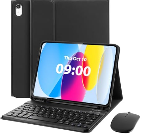 MAYPHY Custodia per tastiera con mouse per iPad (A16) 11a generazione 11 pollici 2025/iPad 10a generazione 10,9 pollici 2022, layout UK, custodia per tastiera staccabile, visualizzazione multi-angolo