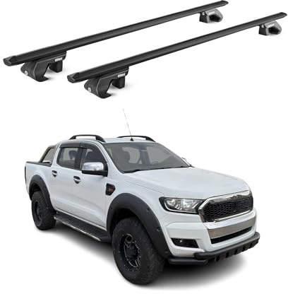 OMAC Dachträger für Ford Ranger T6 P375 2011-2022 Aluminium Schwarz | TÜV geprüft, bis 90 kg Traglast, T-Nut-Befestigung, für Standard-Dachreling geeignet, Querträger, Grundträger
