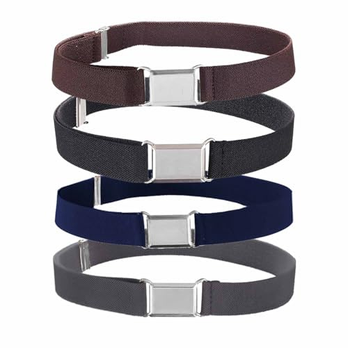 ZEACCT 4 Pezzi Elastica Cintura per Bambini, Cintura con Fibbia per Bambini, Cintura Elastica Regolabile Bambino, per Bambini Piccoli, Ragazzi, Ragazze (Nero+Caffè+Blu Scuro+Grigio Scuro)