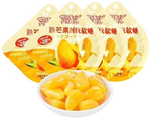 【8 flavors of fruit peel soft candy】Peelable Candy,Mango White Peach Peeling Fruit Fudge,50% fruit juice content,wedding candies,Chinese candy gift,Gummy Candy,Fruit & Chewy (Ripe mango,2packs)