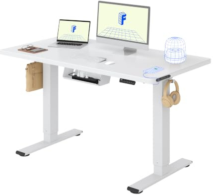 FLEXISPOT 120X80cm Escritorio Elevable Eléctrico con Tablero Entero, Standing Desk, Mesa Elevable Escritorio de Elevable con 4 Opciones de Memoria Inteligente para Oficina y Hogar(Blanco)