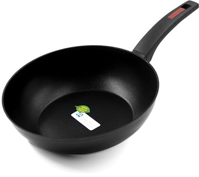 Zanetti Evolution Wok per Induzione, Diametro 28 cm, Padella con Fondo Antiaderente, Alto Spessore, Impugnatura Comoda, Nero