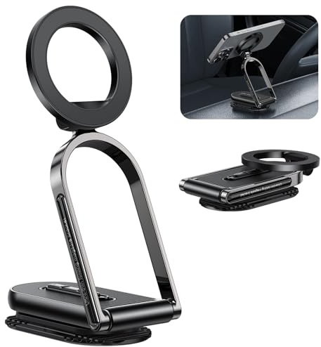 OMOTON Soporte Movil Coche para Magsafe, [360° Giratorio & Brazo de Aluminio] Incluye Anillo Magnético, Soporte magnetico movil Coche para Todos Los Teléfonos Móviles, Ideal Salpicadero o Escritorio