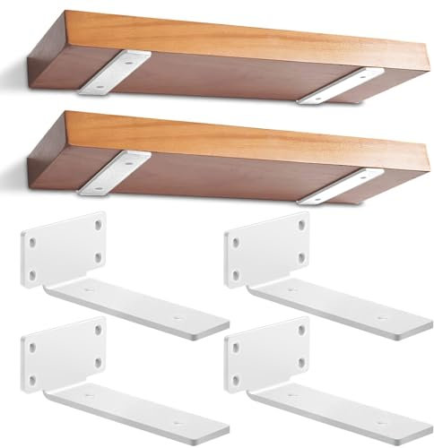 4 Pezzi Staffe per Mensole Galleggianti, Staffe per Mensole Pesanti, Supporto da Appendere Alla Parete, Staffe a L, Supporti per Scaffali Invisibili (Bianco, 20 cm)