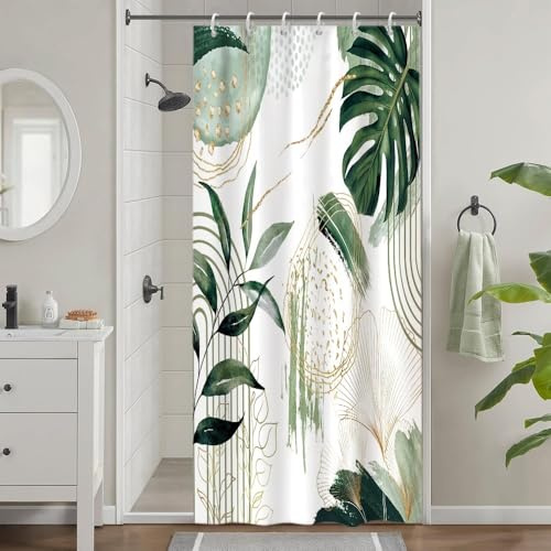 Uiiooazy Duschvorhang 90x180cm Anti Schimmel Tropisch Grüne Palmenblätter | Duschvorhang Dschungel Abstrakt Ginkgo Wasserdicht Stoff Polyester Waschbar Bad Vorhang mit 6 Haken für Badezimmer