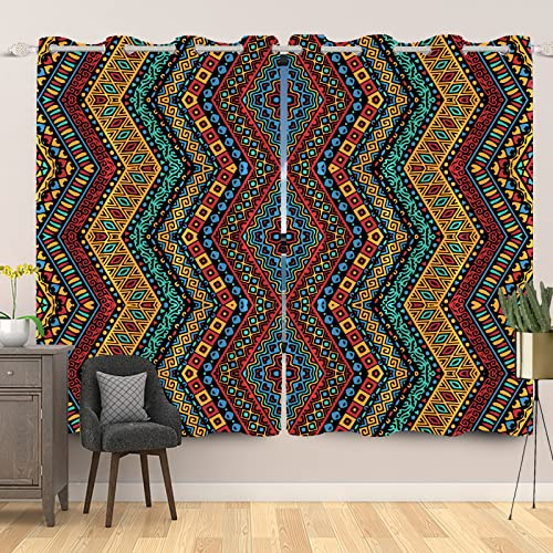 ggaimwf 107x160cm Tenda oscurante Bohemia Stile Boho Colorato Modello geometrico Tende con occhielli per finestre con isolamento termico per soggiorno camera da letto sala da pranzo,2 pannello