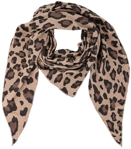 Damen Musselin Halstuch Made in Italy mit Leo Love Paisley Happy– Leichtes Dreieckstuch für Frühling & Sommer, Baumwolle, ca.195x85 cm