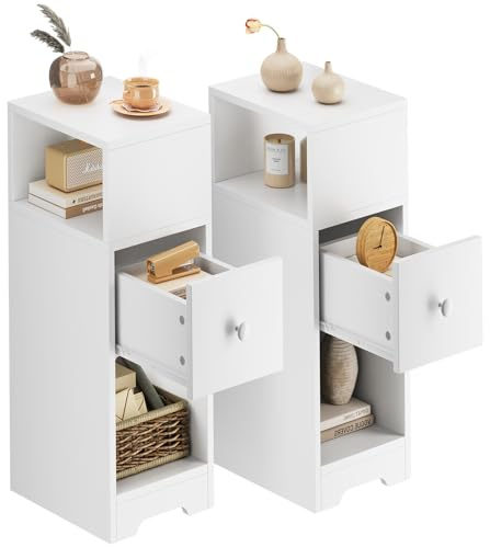 Dripex 4 Tier Bedside Cabinet with Drawer, White Wooden End Table 2 Packs