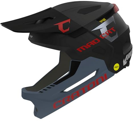 Cratoni Madcat MIPS Fullfacehelm Kinderhelm Fahrradhelm MTB-Helm S/M 49-56 cm (Gunmetal-red matt)