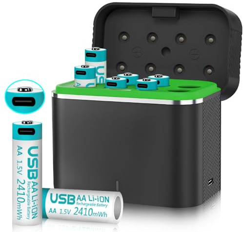 YuCool AA Battery Charger with 8 Pack Independent Rechargeable Lithium Batteries,2410mWh 1.5V Constant Output Triple a Lithium Batteries 1200 Cycles Long Lasting