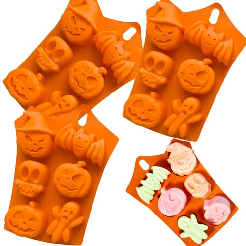 BOOSHMall 3 Pièces Moules à Citrouilles d'Halloween, Moule de Cuisson en Silicone d'Halloween, Moule à Chocolat d'Halloween, pour Chocolat, Bonbon, Gelée DIY Moisissure Decorations