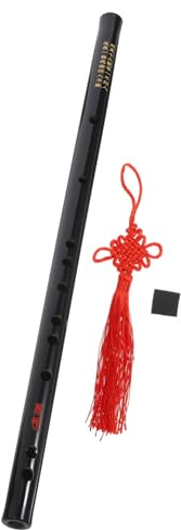 CVUTOVO Flauta Tradicional De Bambú Negra f En Tono Para Principiantes y Adultos, Instrumento Musical Portátil Con Grabados Chinos y Borlas, Adecuado Para Aprendizaje y Práctica Musical