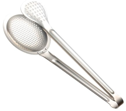 Skimmer - Cucchiaio scanalato in acciaio inox 2 in 1, cucchiaio per cucinare, cazzuola gongimmer in metallo, frittura - filtro a rete 'olio, comodo colino per manico