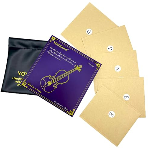 Violin Strings 4/4 Full Set with Leather Storage Pocket Replacement Medium Tension 5pcs e a d g Best Violin Strings Rich Tone Handcrafted for All Orchestras Young students and Musicians 4/4 Scale