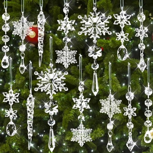 DAVBNM Christmas Ornaments, Christmas Tree Ornaments, Hanging Clear Xmas Snowflake Icicle Drop, Snowflake Christmas Decorations Icicle Drop Decor for Xmas tree Winter Outdoor Indoor Party New Year