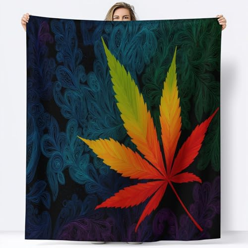 Manta Franela para Cama 220 x 240 cm, Suave Cálida Hojas de Plantas Estampado de Cachemir Manta Invierno Calentitas Transpirable Ligera Estilo de Arte Psicodélico para Adulto Infantil Mujer Hombre