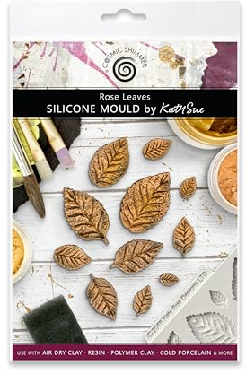 Cosmic Shimmer Molde de silicona con hojas de rosa para manualidades. Uso con arcilla seca al aire, arcilla polimérica, resina, masa de sal. Las hojas son xx x yy milímetros de Katy Sue Craft Molds