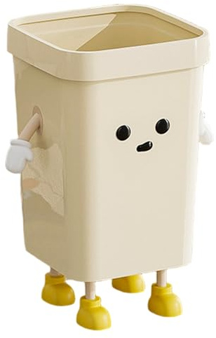 CAKEEYUM Poubelle Mignonne, Poubelle en Plastique PP de 7 L, Debout de Dessin animé avec Yeux, Mains et Jambes, Corbeille à déchets Ouverte pour Cuisine, Bureau Mignon, Salle Bain, Chambre à Couch