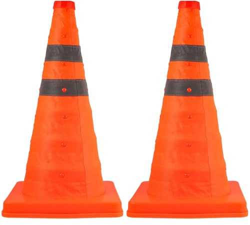 TOYZFRIENDY 2 pezzi Coni Pieghevoli da Parcheggio in PP Resistenti all Acqua e Intemperie Arancione e Riflettenti per Sicurezza Stradale Allenamento Calcio e Segnalazione Emergenza