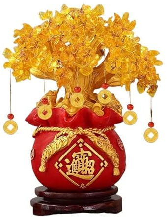 KXQYIKYI Kristall-Geldbaum, Feng Shui, Citrin-Quarz-Kristall, Geldbaum, Bonsai-Stil, Dekoration für Glück, Geld, Glück, Reichtum, Wohlstand und Erfolg, Citrin-Fenn, rot