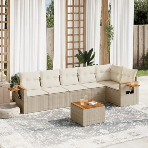 JHQHSM Set di 7 divani da giardino con cuscino in polyrattan, design modulare con vano portaoggetti e sacchetto impermeabile, ripiani pieghevoli, rivestimenti rimovibili, resistenti alle intemperie