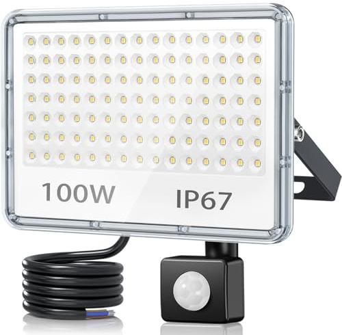 TASINUO 100W Security Lights Outdoor Motion Sensor, 10000LM PIR Floodlight | IP67 Waterproof PIR Security Lights Outdoor, 6500K Cool White Flood Lights Outdoor Motion Sensor for Garden Garage Patio Yard
