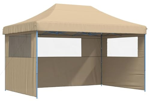 WGYHOME Tenda pieghevole pop-up con 3 pannelli laterali beige, tetto in PVC Oxford e lati in PE, 440 x 292 x 315 cm, resistente alle intemperie, per matrimoni, feste, barbecue e festival