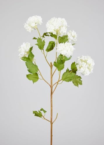 43.5-Inch Faux Snowball Hydrangea in Crisp White, Large Decorative Faux Stem