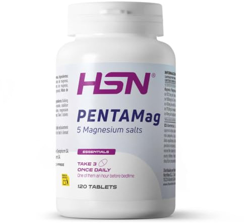 HSN PENTAMag 5 Sales de Magnesio con Magtein y ATA Mg 120 Tabletas | 250mg Magnesio Elemental por Dosis Diaria. Con Citrato Bisglicinato Malato L-Treonato Acetil Taurinato. Vegano, Sin Gluten.