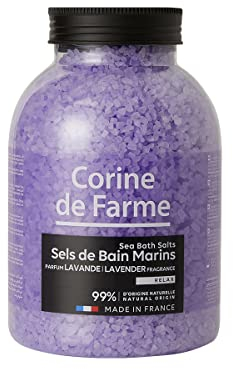 Corine de Farme Relax Badesalz Lavendel – Meersalz mit Lavendel – schnell auflösend, beruhigend und weichmachend – für Badezimmer oder Spa – großes Glas, 1,3 kg
