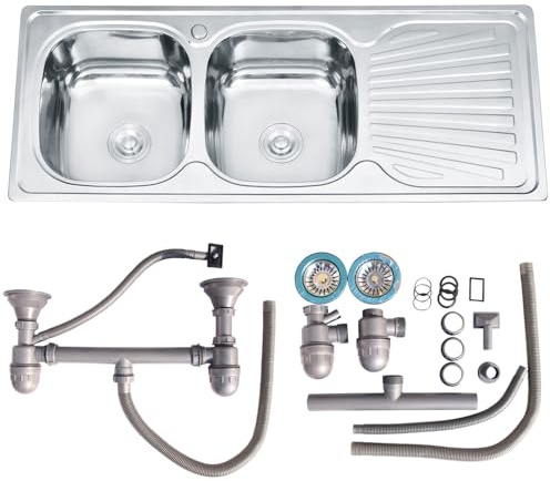 Melko 120cm en acier inoxydable double gauche évier en acier 2 vasques