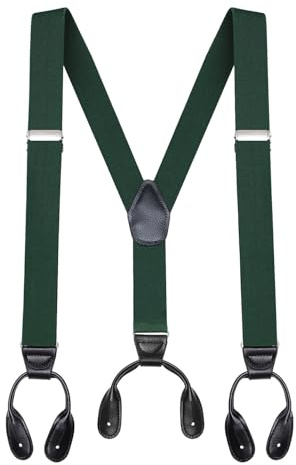 Buyless Fashion Button End Suspenders for Men - 48 Adjustable Straps 1 1/4 - Y Shape - 5113-Hunter-Green