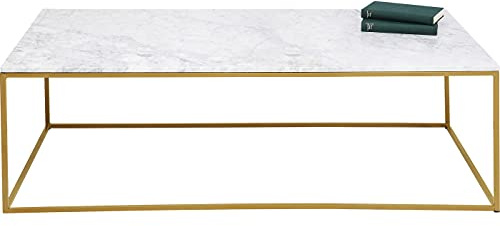 Kare Design Couchtisch Key West, Gold, Beistelltisch, Wohnzimmertisch, Stahl Gestell, Mineralmarmor Tischplatte, rechteckig, 40x120x60 cm (H/B/T)