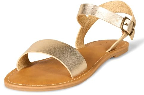 Amazon Essentials Damen Sandale mit Zwei Riemen und Schnalle, Gold, 37.5 EU