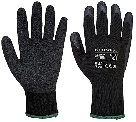 Portwest A100K8RM Gants antidérapants en latex, Noir