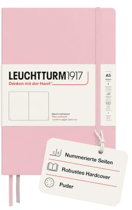 LEUCHTTURM1917 361577 Notizbuch Muted Colours (A5), Hardcover, 251 nummerierte Seiten, Puder, blanko | 251 nummerierte Seiten mit Inhaltsverzeichnis, Fadenheftung, säurefrei, 2 Lesebändchen