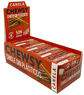 Chewsy - Chicles de Canela Sin Azúcar - Pack de 12 Unidades de 15 g - Ayuda a Proteger tus Dientes - No Contiene Plástico, Edulcorantes y Aromas Artificiales - Chicles Naturales