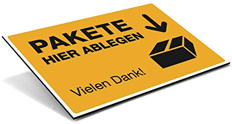 STEMPEL-FABRIK Paket ablegen-Schild - Ablageort Pakete - Kennzeichnung für Paketabgabe - Kennzeichnung Paket-Ablegeort - Hinweisschild Paket - (Signalgelb) - (300x200x4)