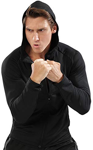 Muscle Alive Hombres Cremallera Corriendo Sudaderas con Capucha Deporte Chaquetas Aptitud Gimnasio Camisa Deportes Parte Superior Negro M
