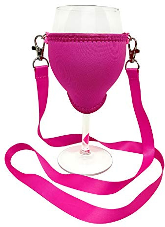 Eff Em Concept WineHolder XL - Weinglas-Halter für den Hals, Weinglashalterung inkl. Halstrageband (Pink 1er)
